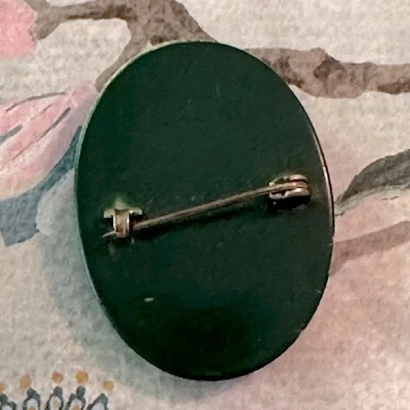 RARE Antique Victorian Mourning Cameo Brooch/Pin Vulcanite Dark Green - Picture 3 of 8